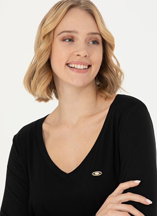 U.S. Polo Assn. V Yaka Siyah Kadın Sweatshırt KOSEL-SK023 2