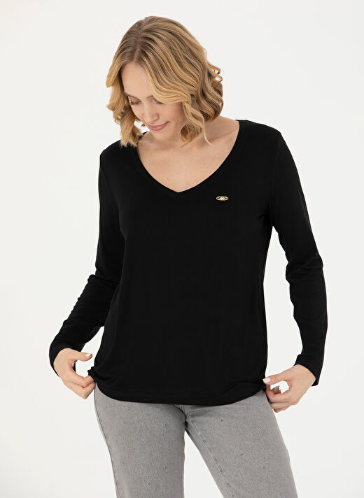 U.S. Polo Assn. V Yaka Siyah Kadın Sweatshırt KOSEL-SK023 3