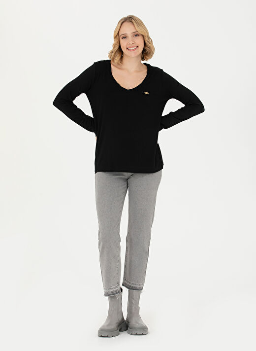 U.S. Polo Assn. V Yaka Siyah Kadın Sweatshırt KOSEL-SK023 4