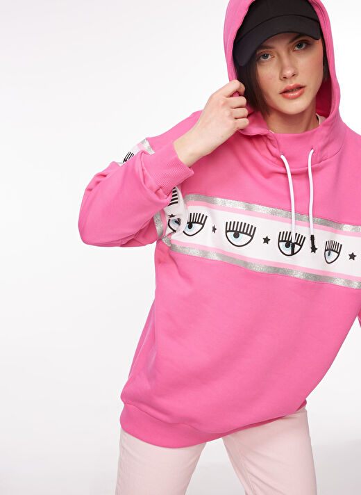 Chiara Ferragni Kapüşon Yaka Baskılı Pembe Kadın Sweatshırt 75CBIF01 4