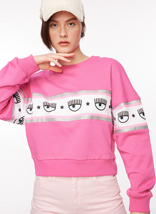 Chiara Ferragni Bisiklet Yaka Baskılı Pembe Kadın Sweatshırt 75CBIF03 2