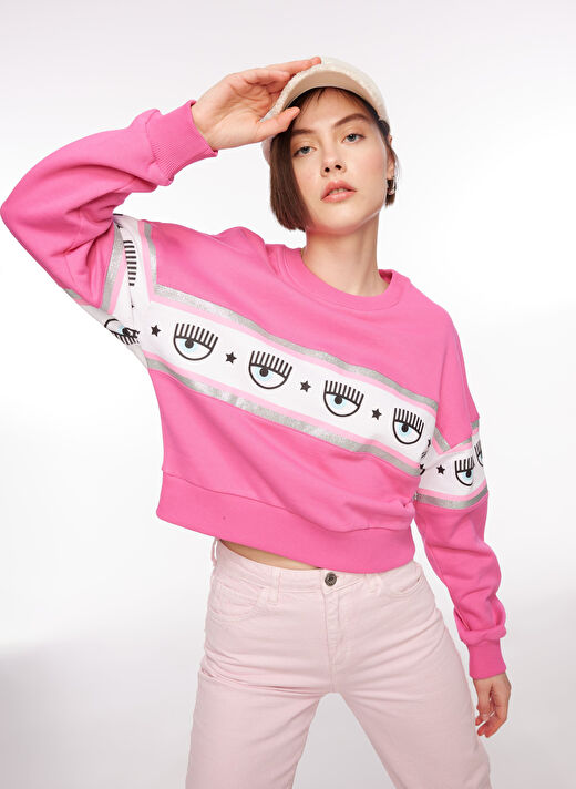 Chiara Ferragni Bisiklet Yaka Baskılı Pembe Kadın Sweatshırt 75CBIF03 3