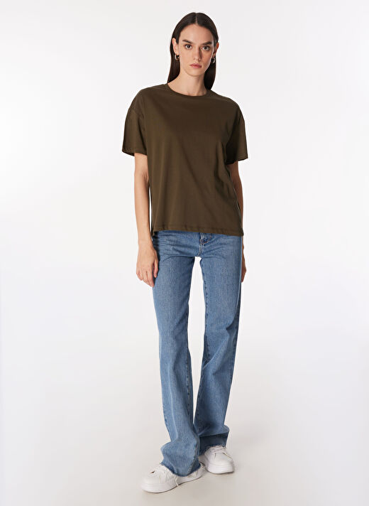 Fabrika Haki Kadın Bisiklet Yaka Basic T-Shirt F4SL-TST0361 2