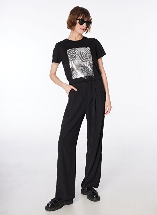 Fabrika Siyah Kadın Bisiklet Yaka Basic T-Shirt F4SL-TST0289 3