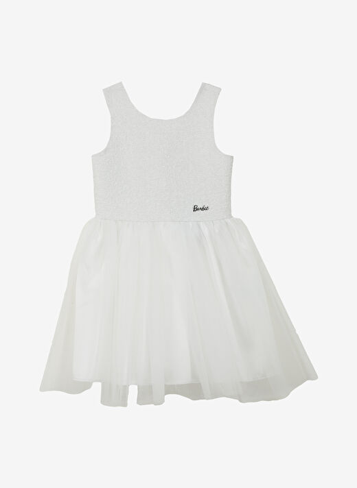 Barbie Beyaz Kız Çocuk Bisiklet Yaka Regular Fit Elbise BRB4SG-ELB6007 1