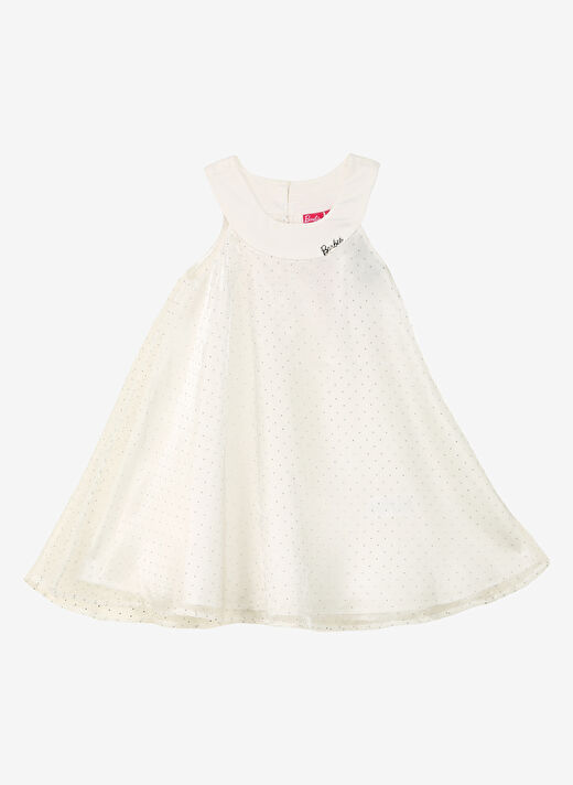 Barbie Beyaz Kız Çocuk Bisiklet Yaka Regular Fit Simli Elbise BRB4SG-ELB6005 1