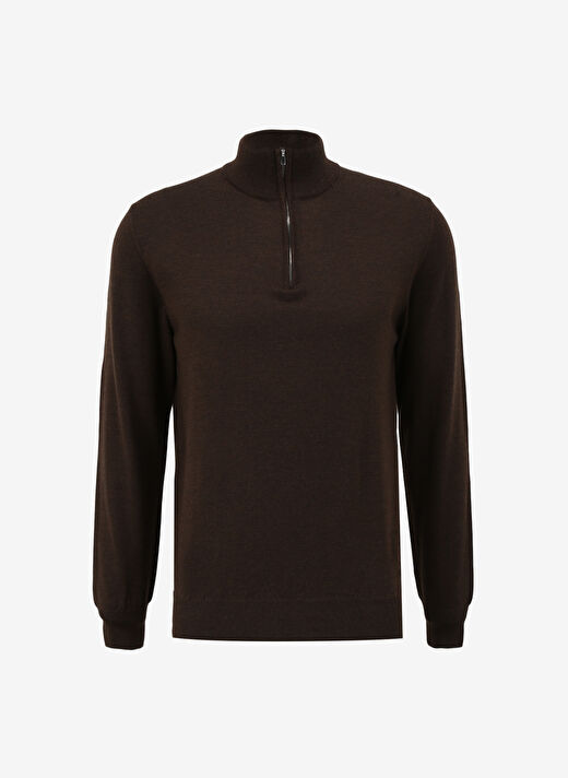 Tombolini Kahve Erkek Fermuarlı Slim Fit Kazak WM63_ZMG9  1