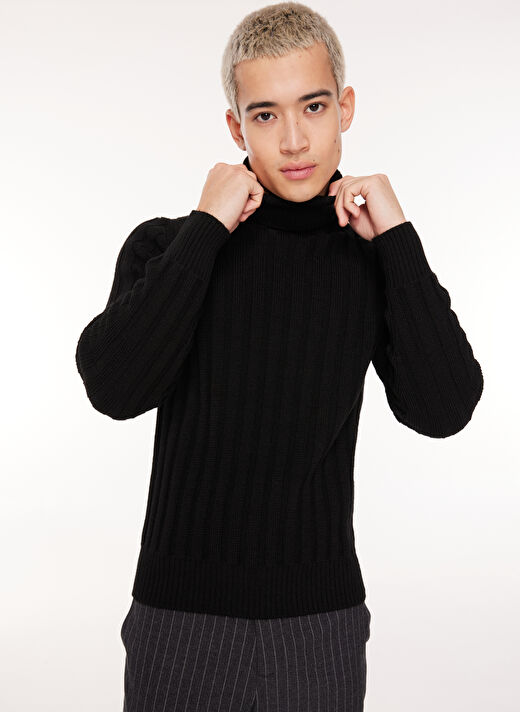 Tombolini Siyah Erkek Balıkçı Yaka Slim Fit Kazak WM34_ZM07 2