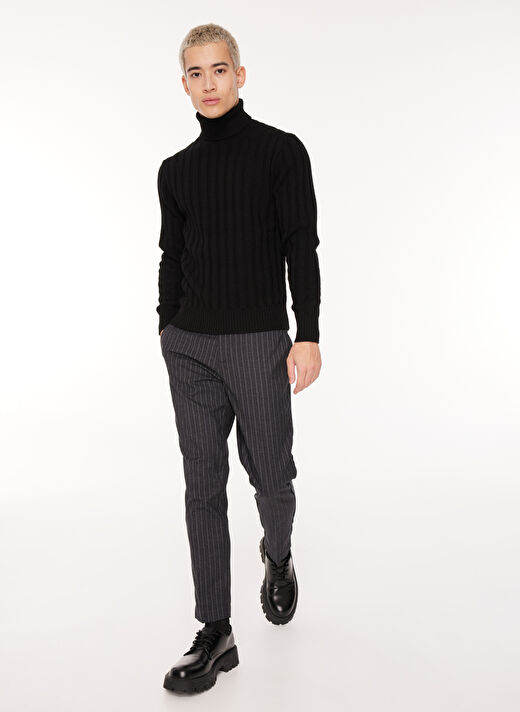 Tombolini Siyah Erkek Balıkçı Yaka Slim Fit Kazak WM34_ZM07 3
