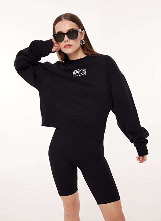 Moschino Jeans Bisiklet Yaka Baskılı Siyah Kadın Sweatshırt J1702 2