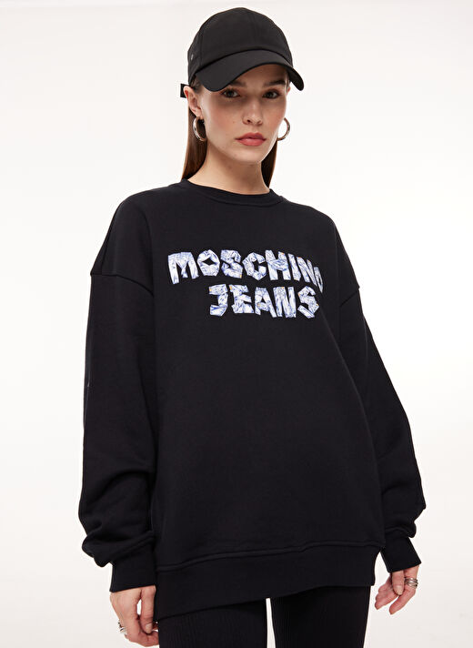 Moschino Jeans Bisiklet Yaka Baskılı Siyah Kadın Sweatshırt A1703 3