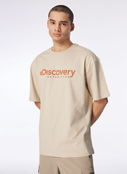 Discovery Expedition Bej Erkek Bisiklet Yaka Loose Fit Baskılı T-Shirt D4SM-TST3255 2