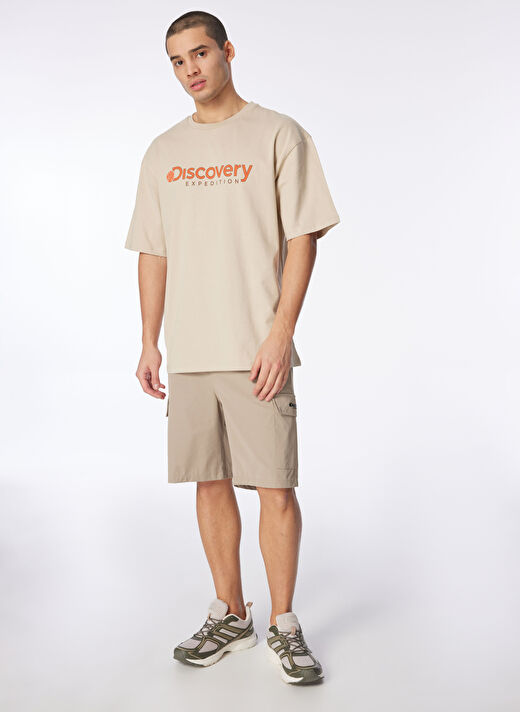 Discovery Expedition Bej Erkek Bisiklet Yaka Loose Fit Baskılı T-Shirt D4SM-TST3255 3