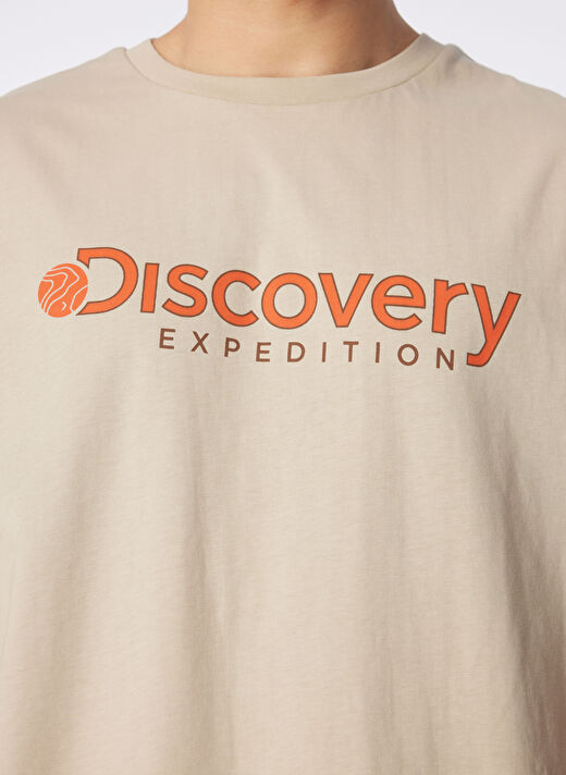 Discovery Expedition Bej Erkek Bisiklet Yaka Loose Fit Baskılı T-Shirt D4SM-TST3255 4