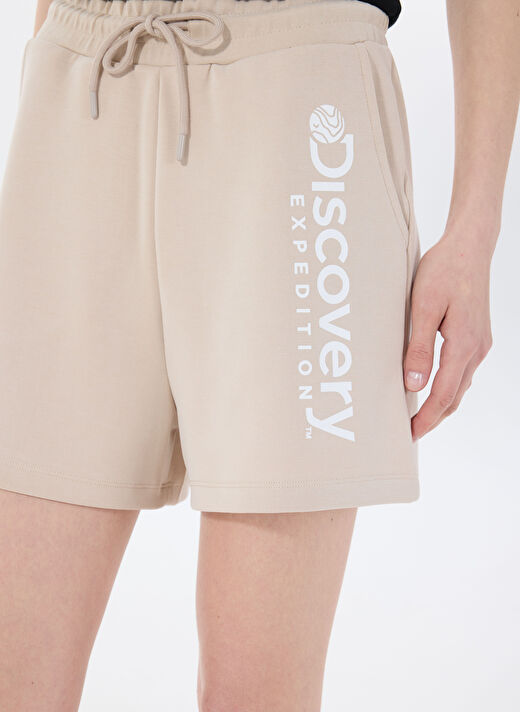 Discovery Expedition D4SL-SHT3023 Bej  Standart Fit Baskılı Kadın Sweat Şort 4