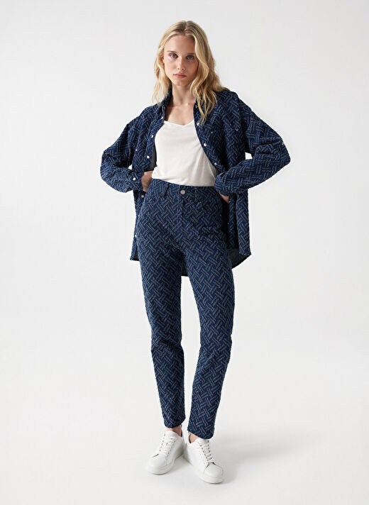 Koyu Mavi Kadın Dar Paça Yüksek Bel Mom Fit Denim Pantolon 21007036 1