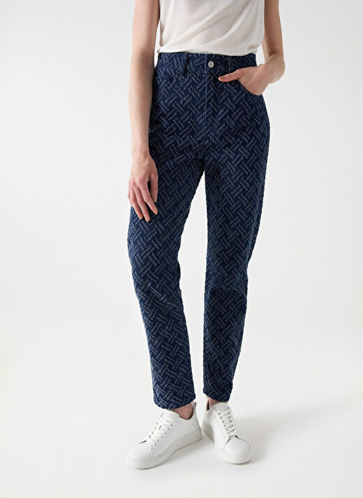 Koyu Mavi Kadın Dar Paça Yüksek Bel Mom Fit Denim Pantolon 21007036 2