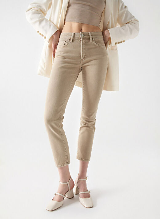 Bej Kadın Slim Cropped Fit Denim Pantolon 21006993 2