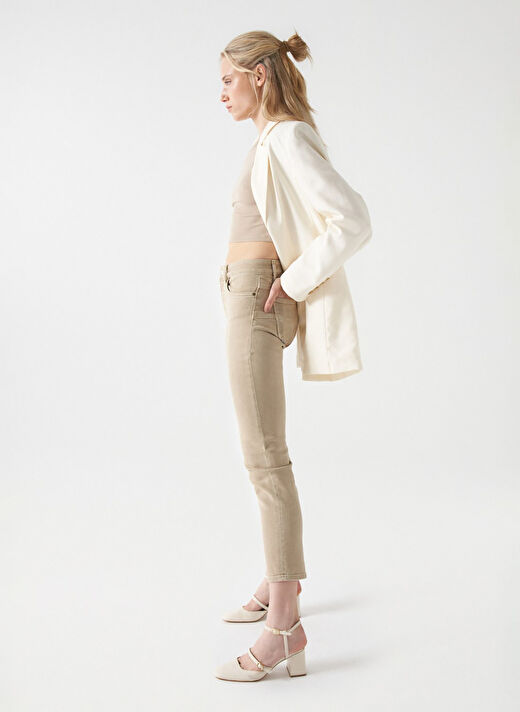 Bej Kadın Slim Cropped Fit Denim Pantolon 21006993 3