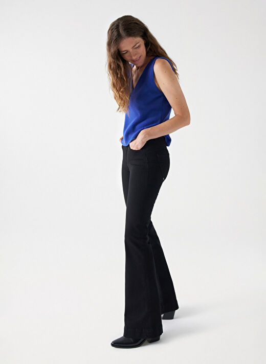 Orta Bel Flare Siyah Kadın Denim Pantolon 21006908 4