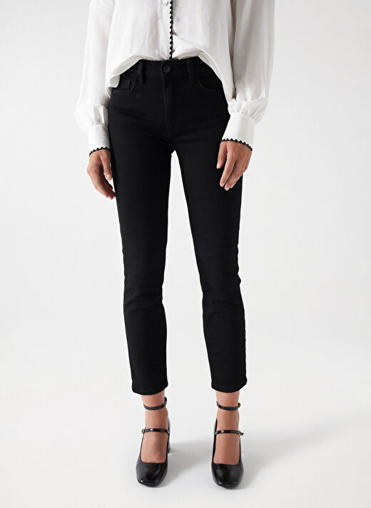 Orta Bel Cropped Fit Siyah Kadın Denim Pantolon 21006957 2