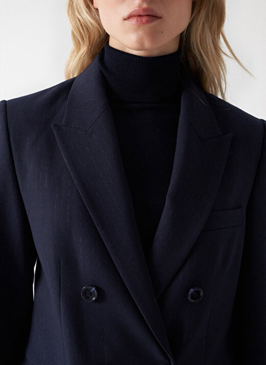 Lacivert Kadın Kruvaze Yaka Blazer 21007065 4