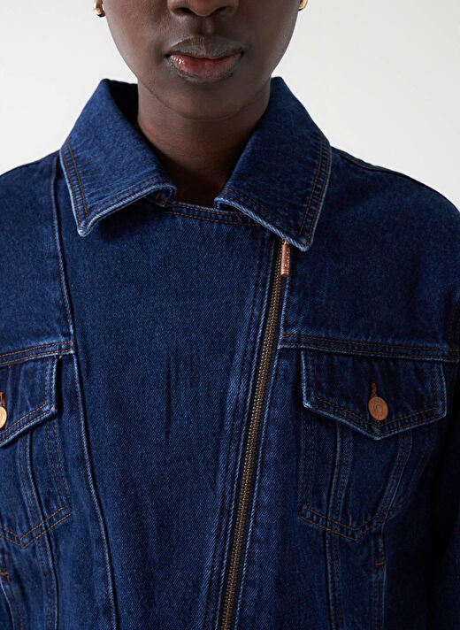 Koyu Mavi Kadın Denim Ceket 21007037 4