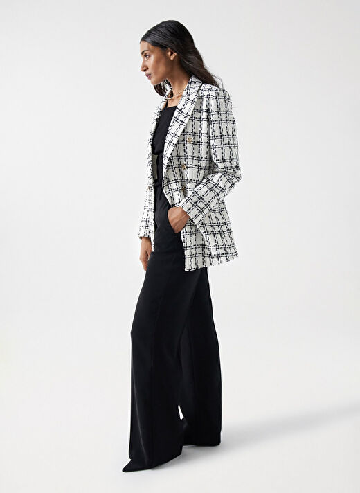  Kırık Beyaz Kadın Kruvaze Yaka Blazer TWEED BLAZER 21006889 2