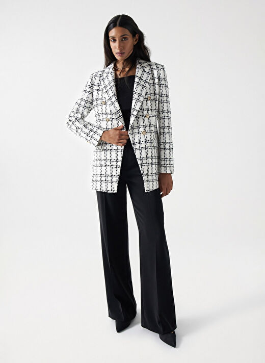  Kırık Beyaz Kadın Kruvaze Yaka Blazer TWEED BLAZER 21006889 3