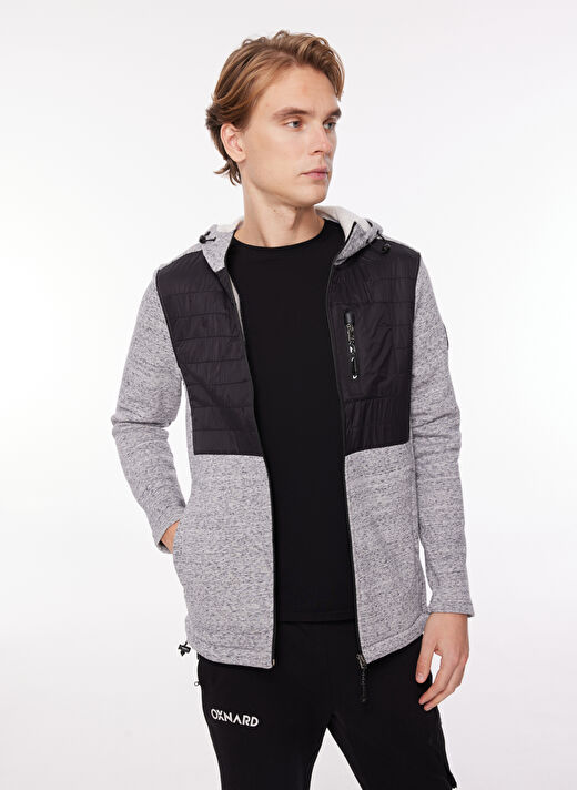 Oxnard Siyah Erkek Kapüşon Yaka Desenli Sweatshirt OXM6041_HIKE-M 1