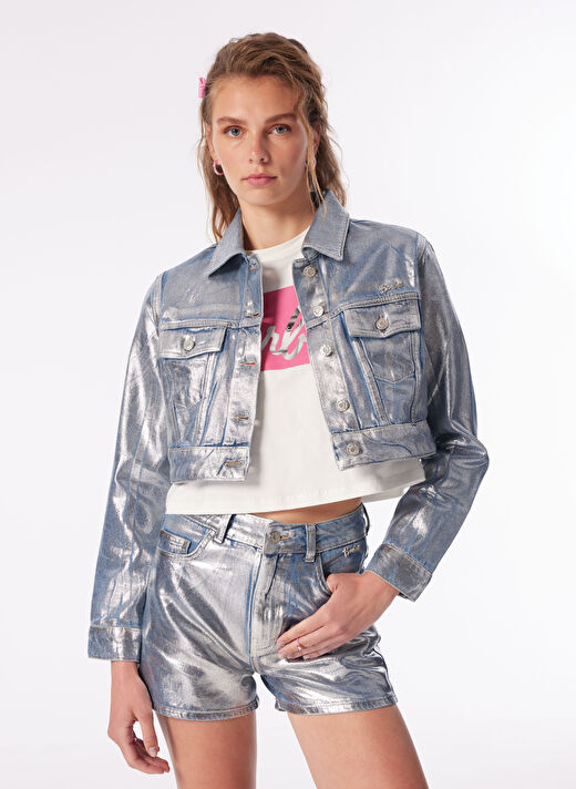 Barbie İndigo Kız Çocuk Crop Varaklı Denim Ceket BRB4SL-CKT6072  4