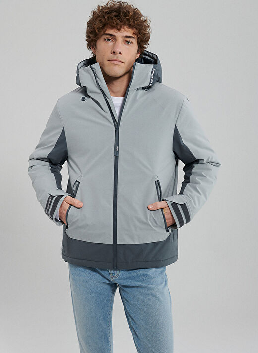 Mavi Kapüşonlu Regular Fit / Normal Kesim Gri Erkek Mont M0110329-8077 2