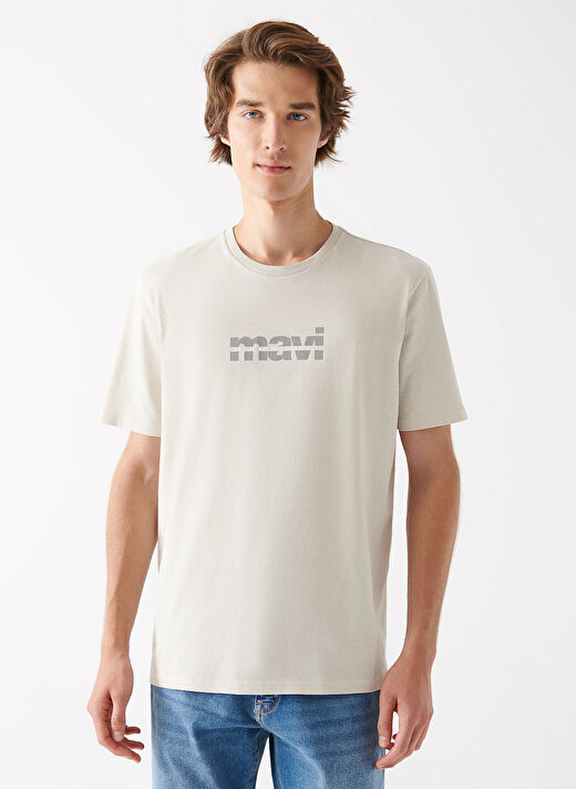 Mavi Düz Yaka Baskılı Bej Erkek T-Shirt M0610943-70144_MAVİ BASKILI TİŞÖRT 3
