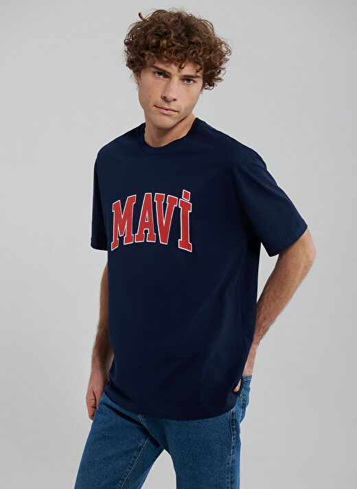 Mavi Düz Yaka Düz Koyu Lacivert Erkek T-Shirt M0611711-84371_MAVİ LOGO TİŞÖRT 3