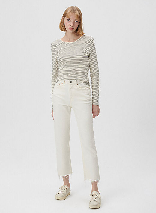 Mavi NEW YORK Yüksek Bel Ankle Paça Straight Beyaz Kadın Denim Pantolon M101441-81364 2