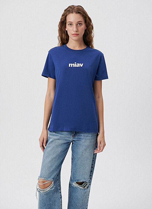 Mavi Bisiklet Yaka Mavi Kadın T-Shirt M1610622-70722-MİAV BASKILI TİŞÖRT 2