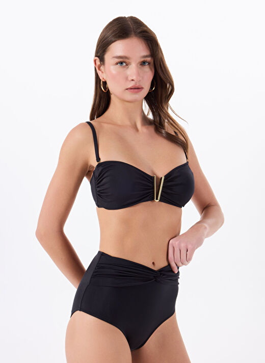 Fabrika Siyah Kadın Yüksek Bel Bikini Alt 24-MERLO 1