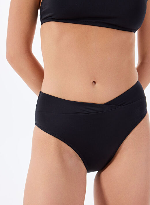 Fabrika Siyah Kadın Yüksek Bel V Detaylı Bikini Alt 24-OLIVA 3