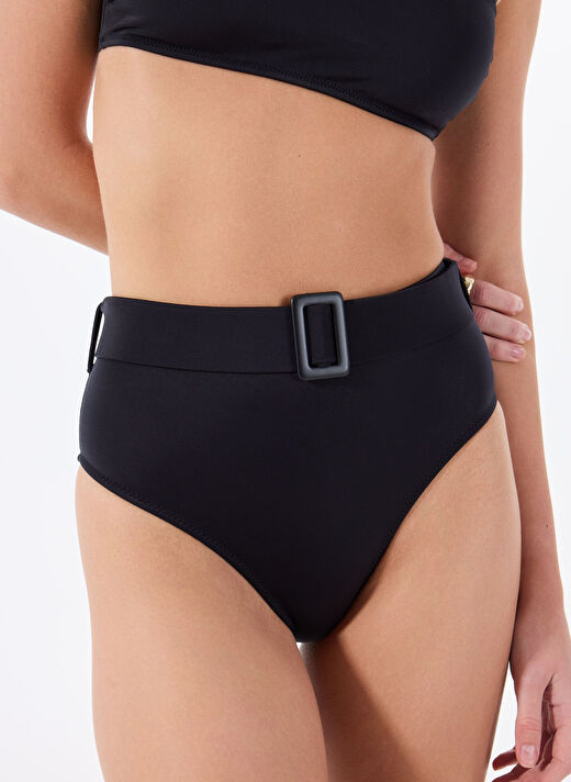 Fabrika Siyah Kadın Yüksek Bel Bikini Alt 24-TIGE 2