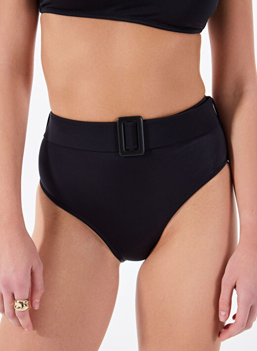 Fabrika Siyah Kadın Yüksek Bel Bikini Alt 24-TIGE 4
