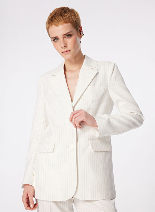 Only Beyaz Kadın Blazer ONLREINA L/S LO PINSTRIPE BLAZER CC 4