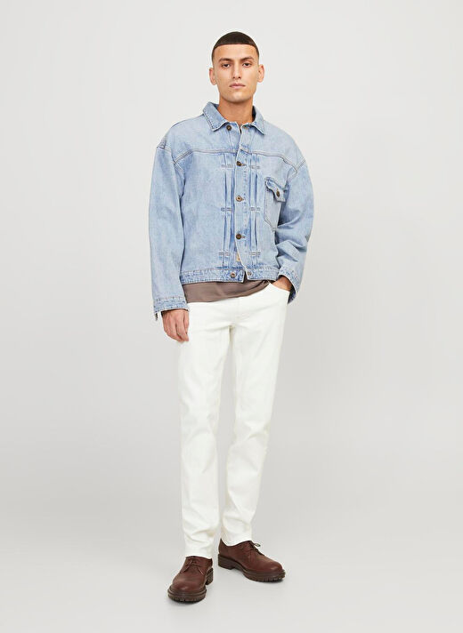 Jack & Jones Beyaz Erkek Dar Paça Slim Fit  Denim Pantolon JJIGLENN JJEVAN CJ 977 SN 2