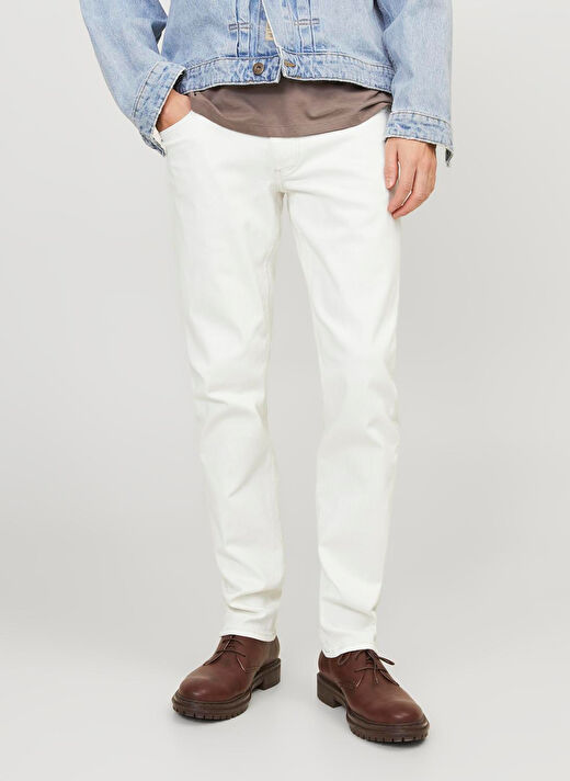 Jack & Jones Beyaz Erkek Dar Paça Slim Fit  Denim Pantolon JJIGLENN JJEVAN CJ 977 SN 3