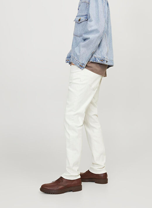 Jack & Jones Beyaz Erkek Dar Paça Slim Fit  Denim Pantolon JJIGLENN JJEVAN CJ 977 SN 4