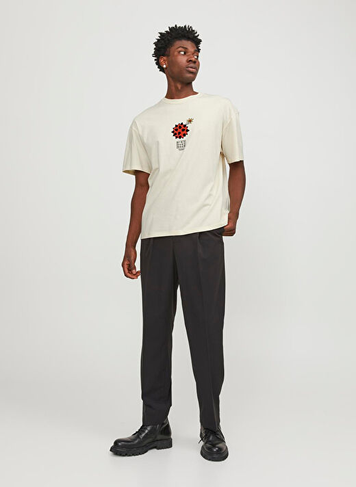 Jack & Jones Bisiklet Yaka Krem Erkek T-Shirt JORBLOCKPOP TEE SS CREW NECK TG LN 2