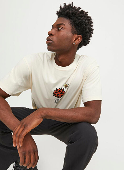 Jack & Jones Bisiklet Yaka Krem Erkek T-Shirt JORBLOCKPOP TEE SS CREW NECK TG LN 3