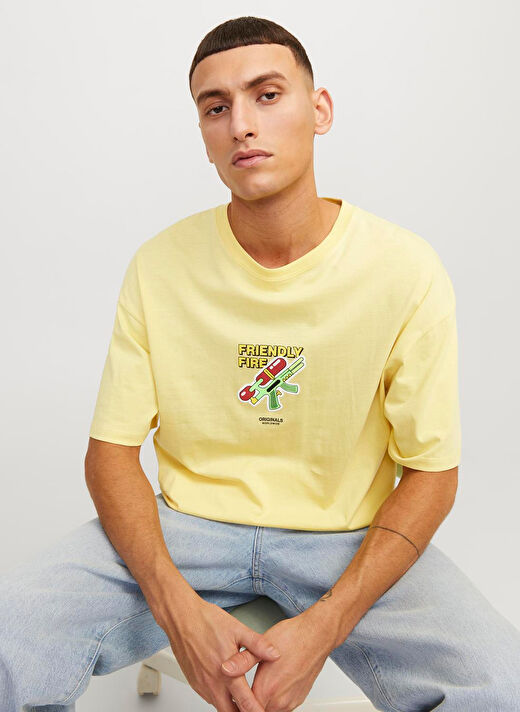 Jack & Jones Bisiklet Yaka Sarı Erkek T-Shirt JORBLOCKPOP TEE SS CREW NECK TG LN 2