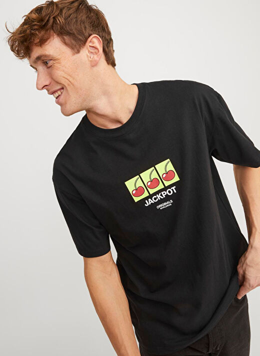 Jack & Jones Bisiklet Yaka Siyah Erkek T-Shirt JORBLOCKPOP TEE SS CREW NECK TG LN 2