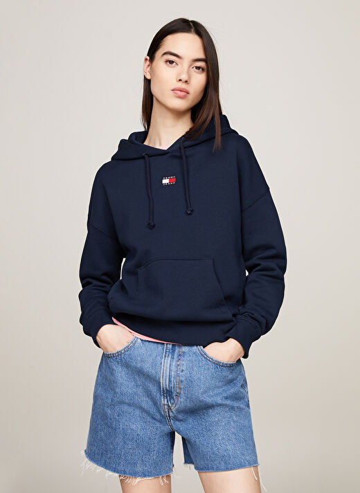 Lacivert Kadın Kapüşon Yaka Sweatshirt TJW BXY BADGE HOODIE   2