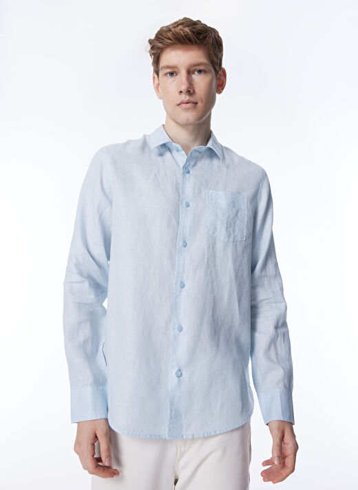 Guess Normal Mavi Düz Erkek Gömlek M2YH44WERX0G7O7_LS ISLAND LINEN SHI 1